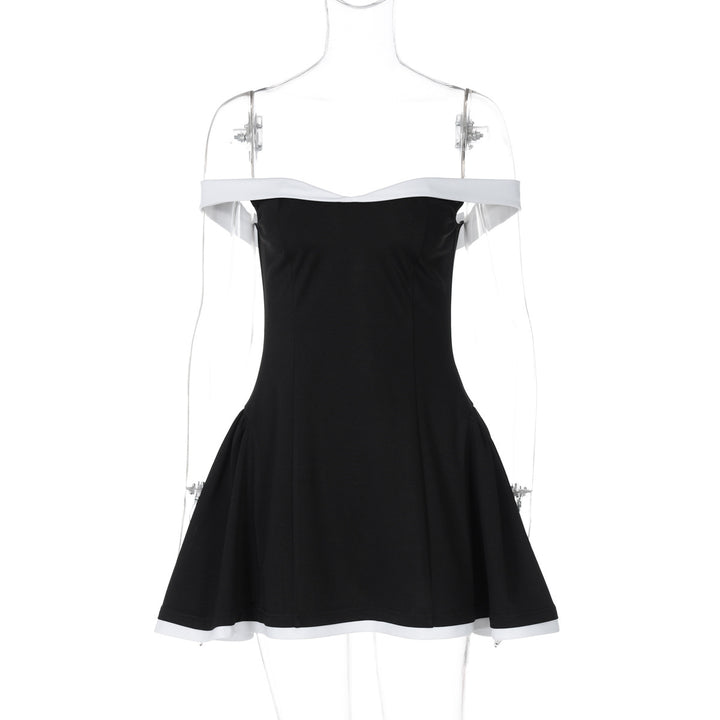 Dame Off-Shoulder Mini-kjole med voluminøst skjørt og kontrasterende sømmer Skjora