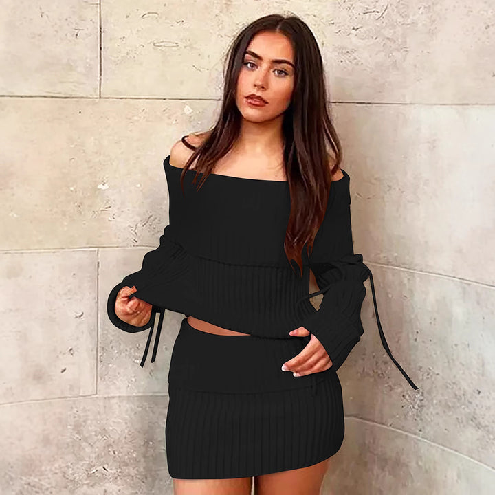 Dame Off-Shoulder Strikkesett med moteriktige detaljer Skjora