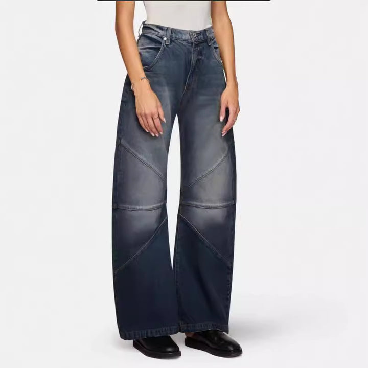 Damer brede jeans med unikt sømdesign i den trendy stilen Skjora