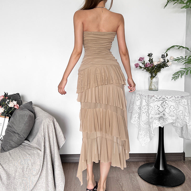 Damer Raffinert Maxi-kjole med off-shoulder design og voluminøs volangkant Skjora