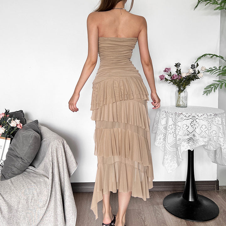 Damer Raffinert Maxi-kjole med off-shoulder design og voluminøs volangkant Skjora