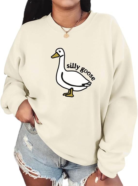 Dame sweatshirt med lekent andemotiv og avslappet passform Skjora