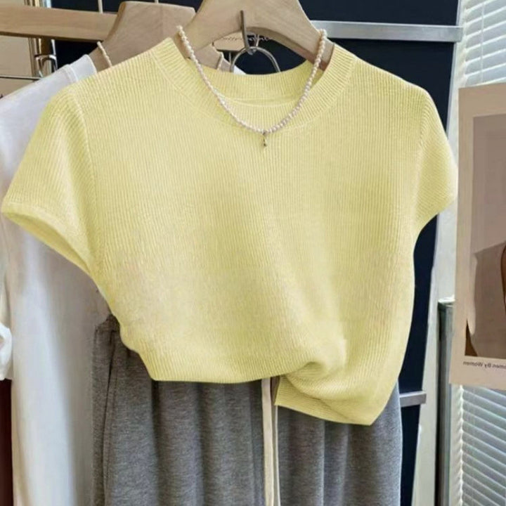 Kvinners casual kortermet strikket skjorte Skjora