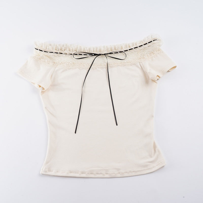 Dame Off-Shoulder Topp med blonde-forsterkninger og formsydd passform Skjora