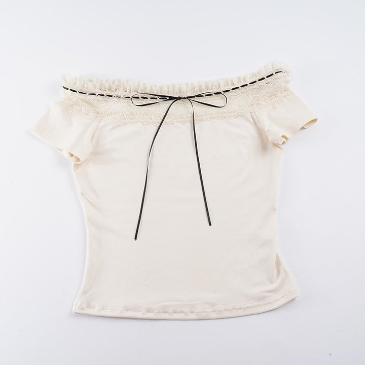 Dame Off-Shoulder Topp med blonde-forsterkninger og formsydd passform Skjora