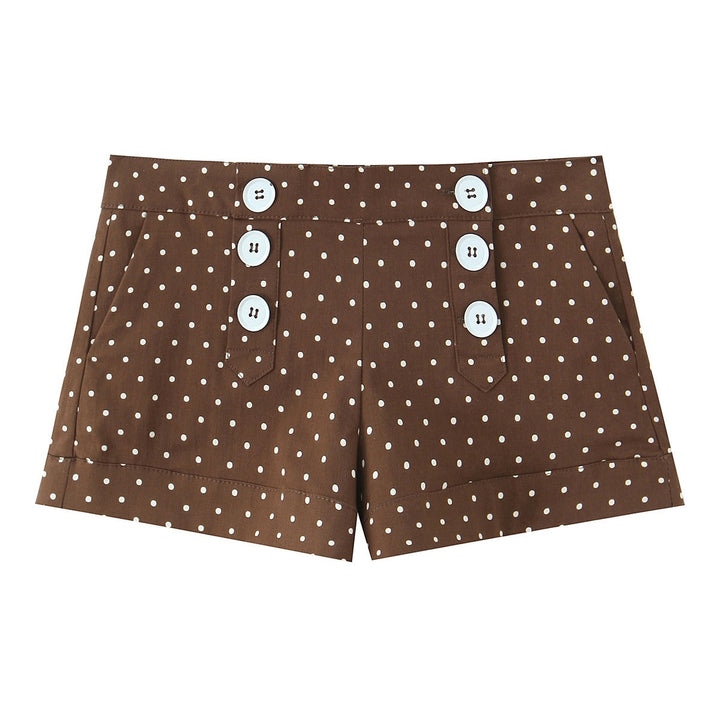 Dame elegante kort shorts med knappdetaljer og prikker Skjora