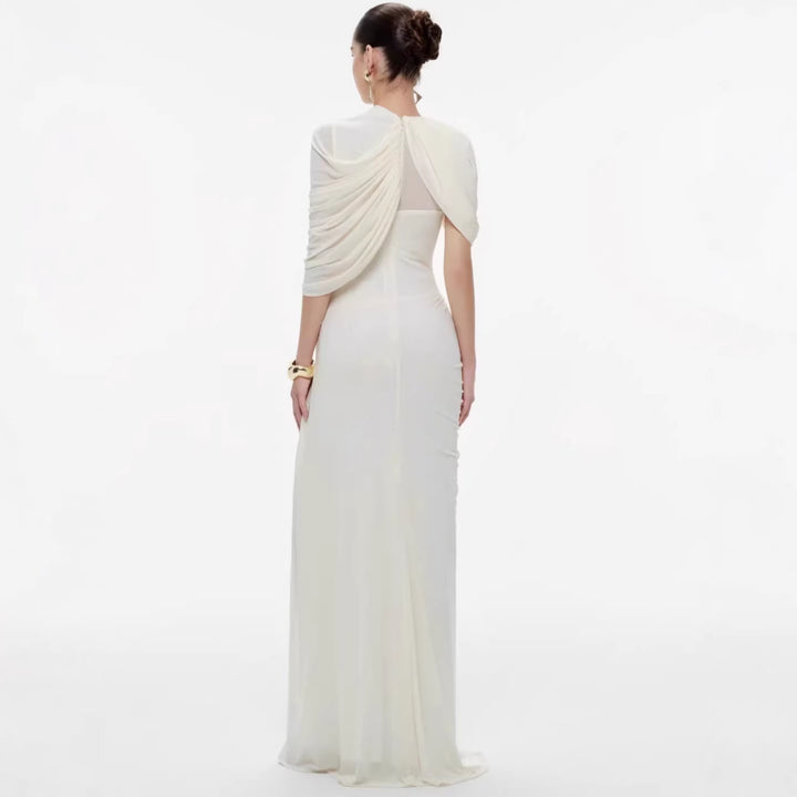Dame elegant Maxikjole med innovative draperingsdetaljer og asymmetrisk overdel Skjora
