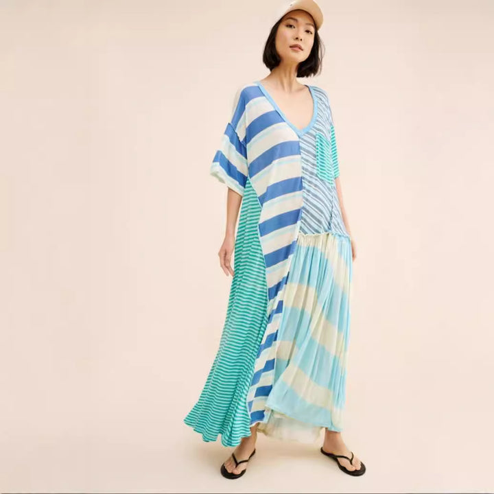 Dame Maxikjole med moderen stripemix og casual snitt Skjora