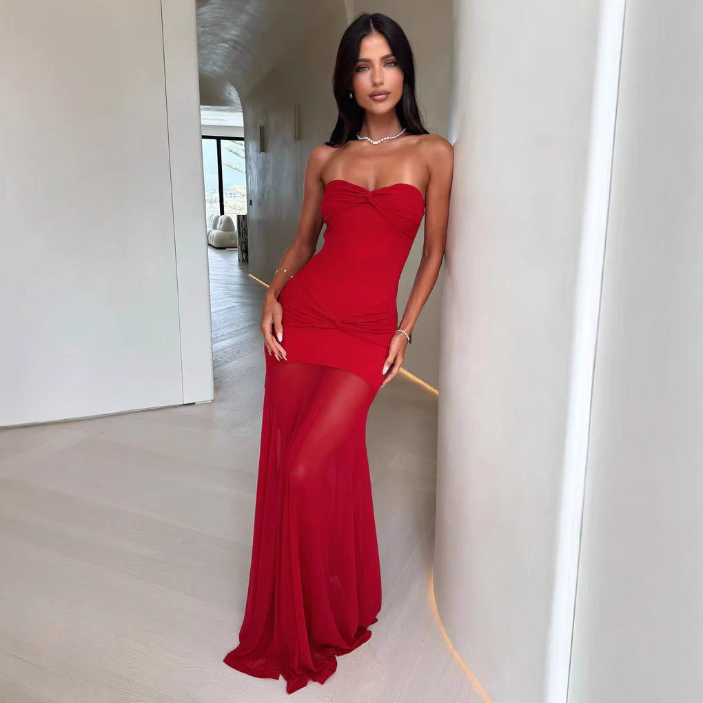 Damen Elegantes Abendkleid mit schulterfreiem Design und figurbetontem Schnitt Skjora