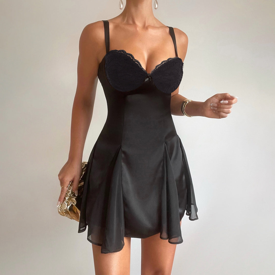 Damer elegant cocktailkjole med spitze-bustier og svingende skjørt Skjora