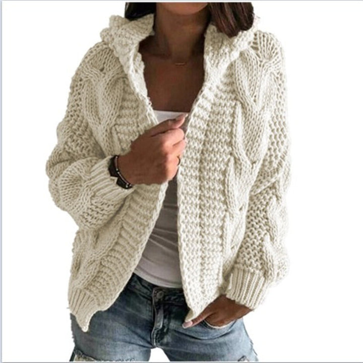 Kvinnenes chunky strikket cardigan med hette og dype lommer Skjora