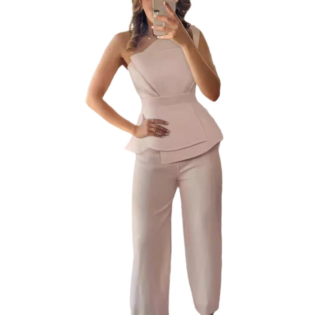 Dame trendy jumpsuit med stilig midjeeffekt og rynket overdel Skjora