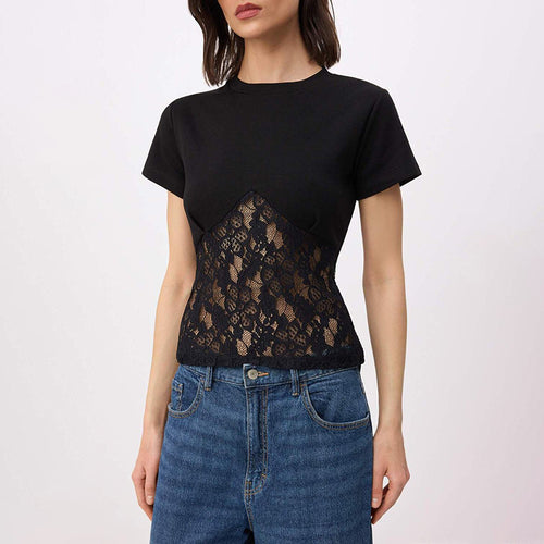 Dame Elegant overdel bluse laget av blonder og jersey Skjora