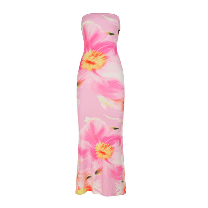 Dame elegant Maxi-kjole med asymmetrisk snitt og blomsterdesign element Skjora