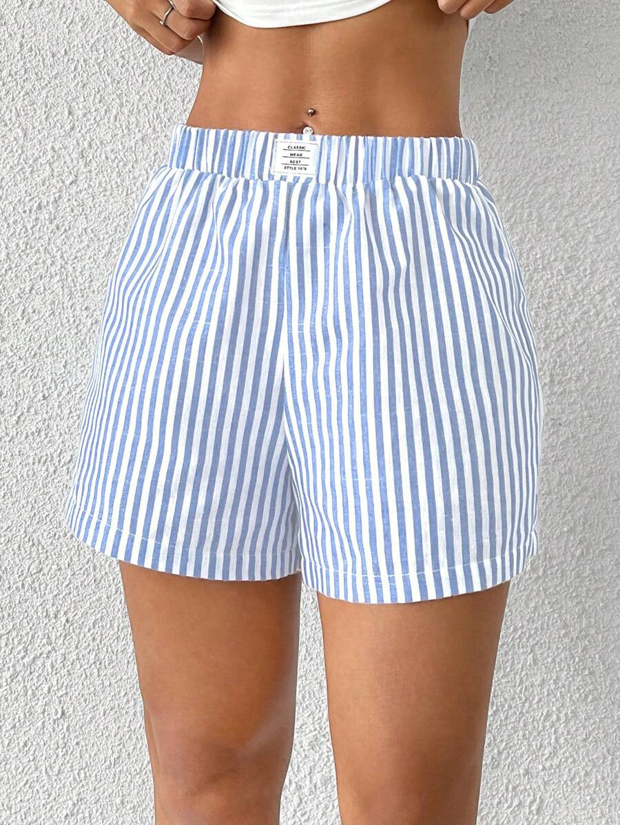 Dame stripete shorts laget av lett bomull med elastisk liv Skjora