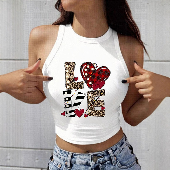 Dame Crop-Top med spennende hjerte-motiv og moteriktig tekst Skjora
