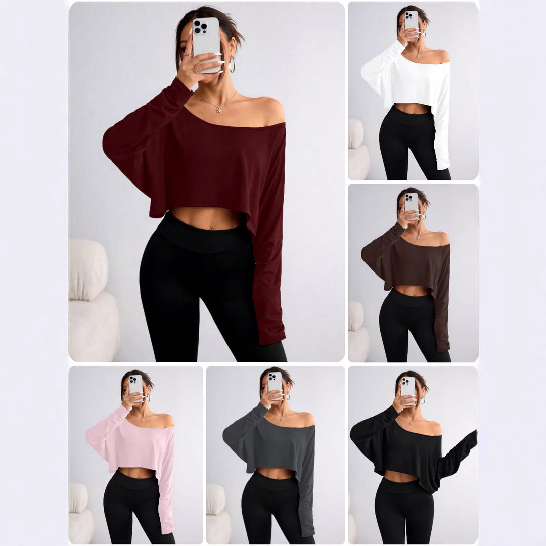 Dame Løs Crop-Top med vid passform og asymmetrisk utringning Skjora