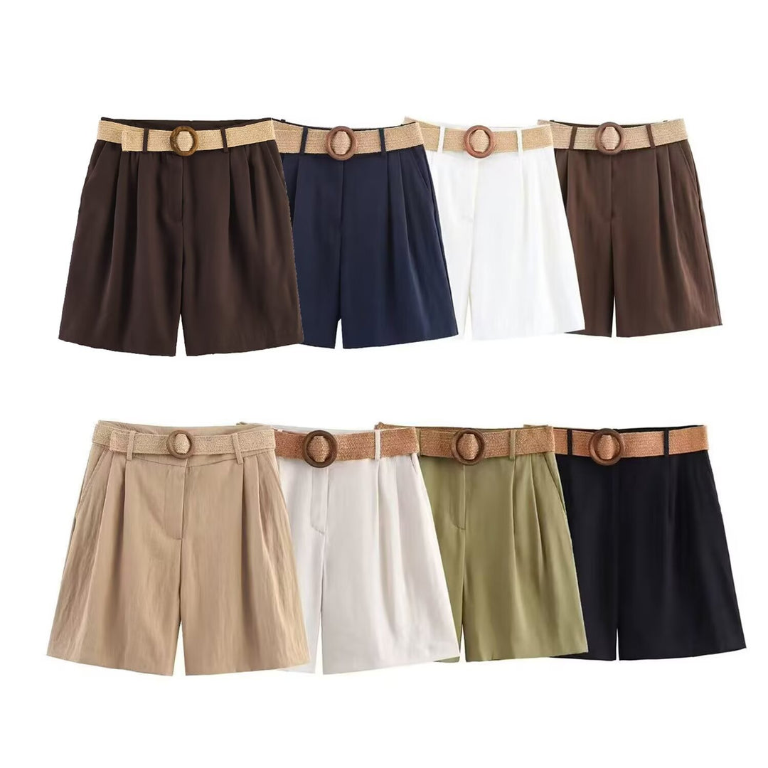 Dame elegante shorts med bred, flettet belte Skjora