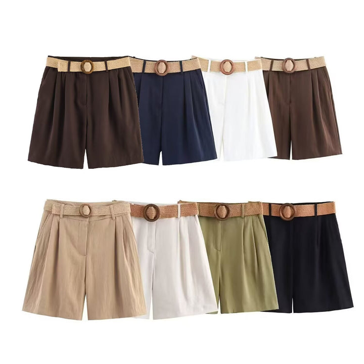Dame elegante shorts med bred, flettet belte Skjora