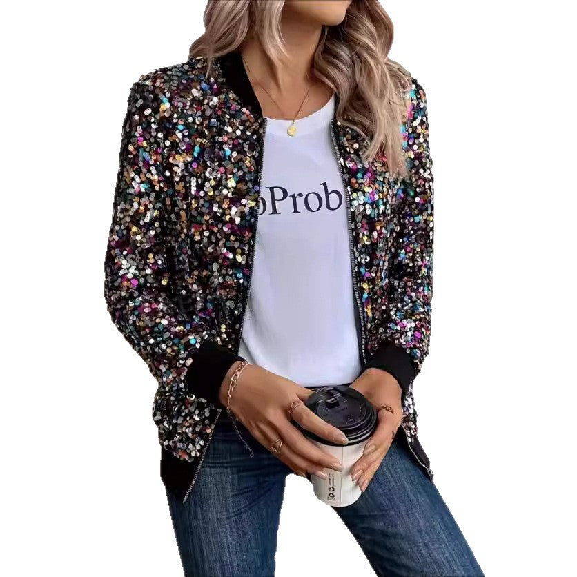 Dames funksjonell jakke med glitrende paljettdesign og komfortable mansjetter Skjora
