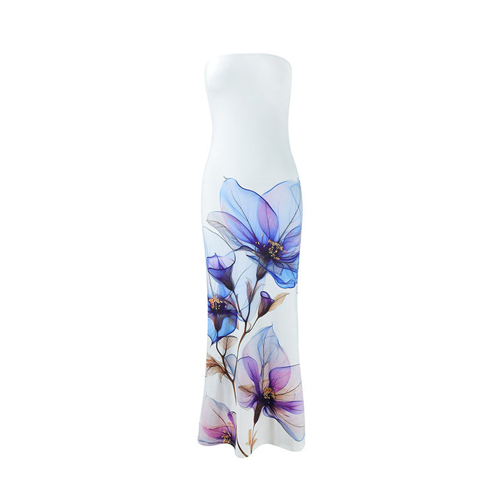 Damer slittet maxikjole med stilige blomstermotiver Skjora