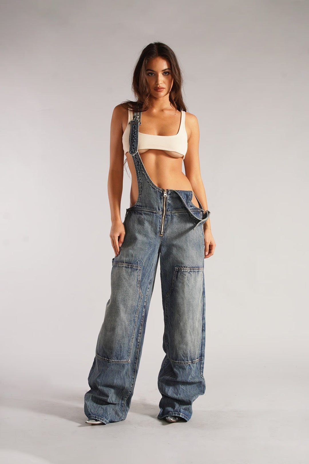Damer avslappet denim salopp bukse med oversized snitt og praktiske lommer Skjora