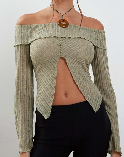 Dame Trendy topp med off-shoulder-design og dekorative volanger Skjora