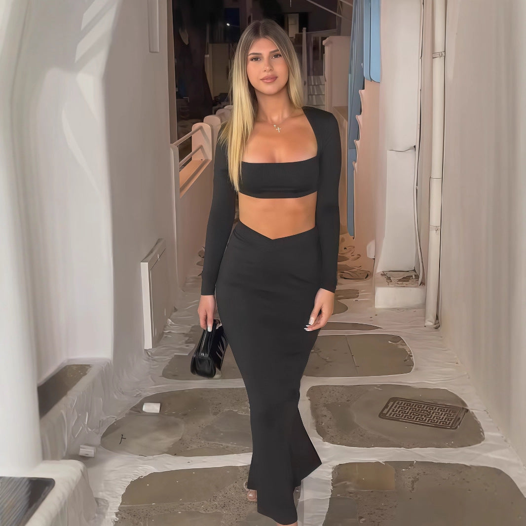 Damer Elegant Sett med Crop-top og Maxiskjørt med transparent detalj Skjora