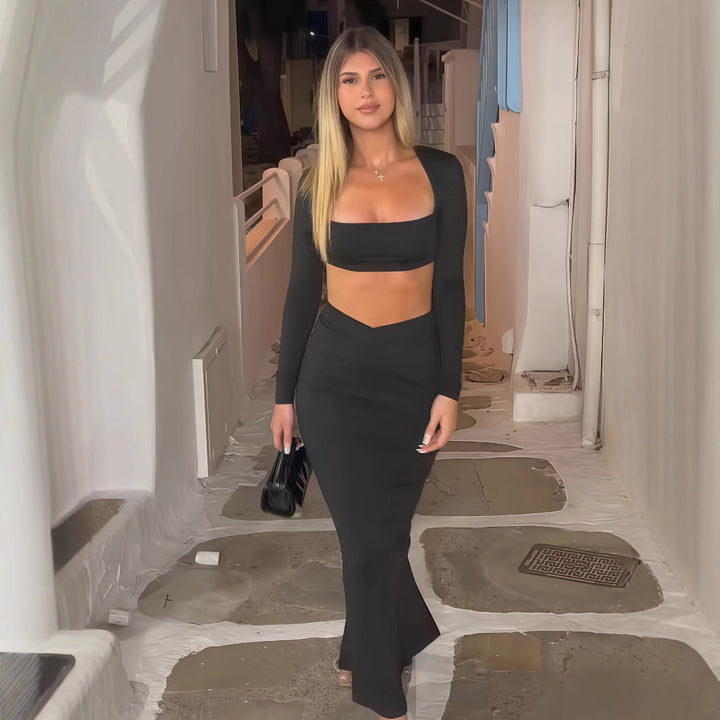 Damer Elegant Sett med Crop-top og Maxiskjørt med transparent detalj Skjora
