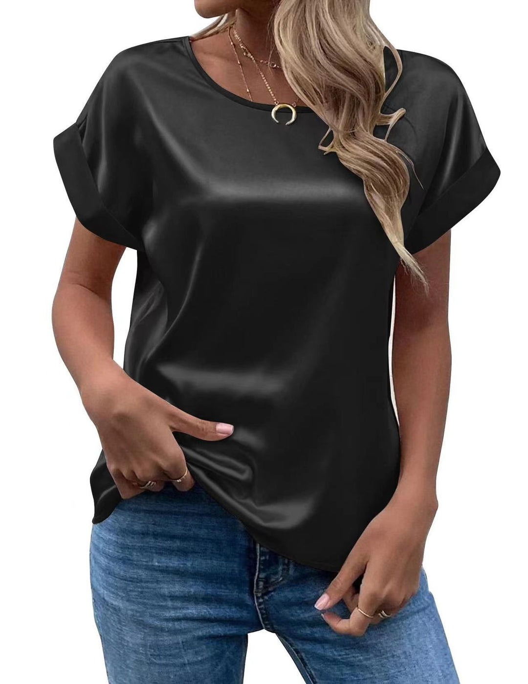 Dame Satin T-skjorte med elegante detaljer Skjora