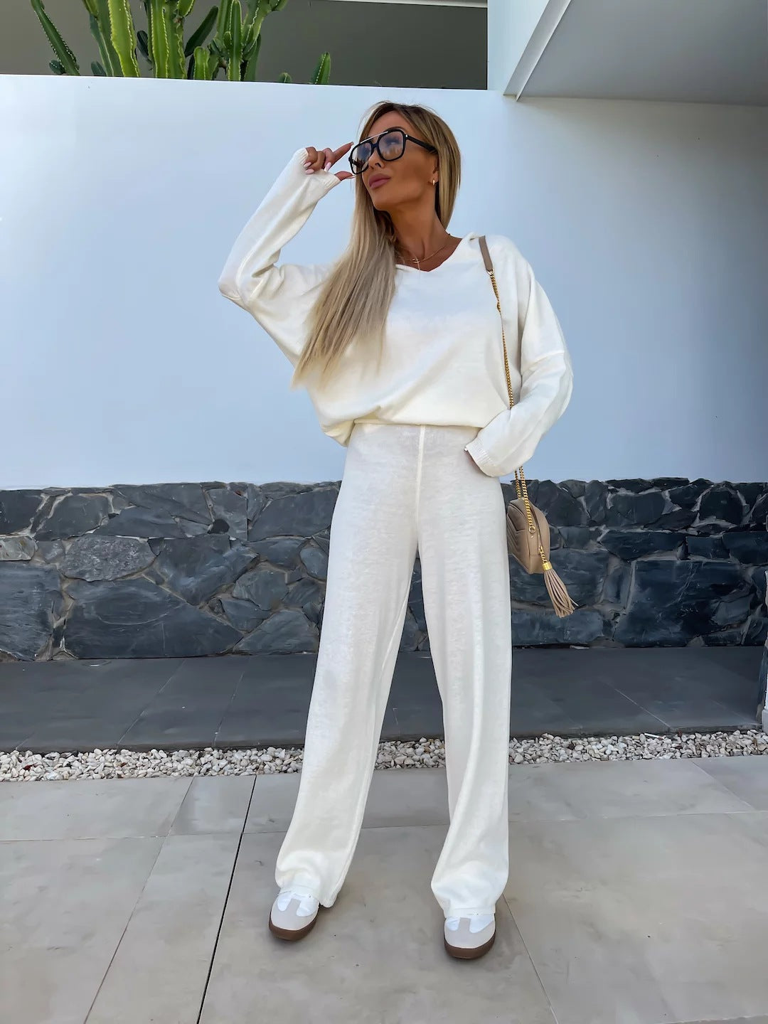 Kvinnes Fleece Lounge Wear Set med Løs Passform og Fritidsstil