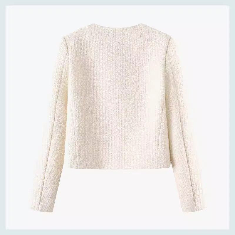 Damer elegant kort jakke i tweed stil med gullknapper Skjora