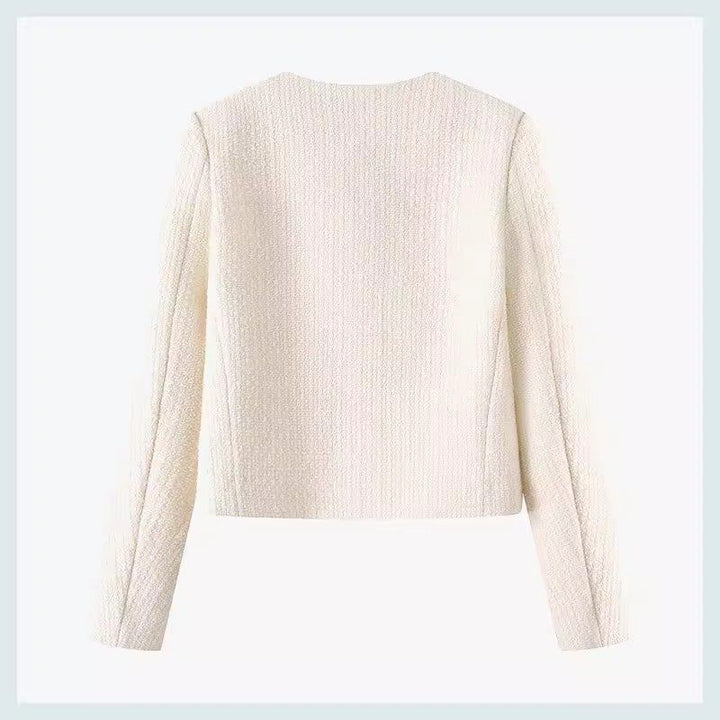 Damer elegant kort jakke i tweed stil med gullknapper Skjora