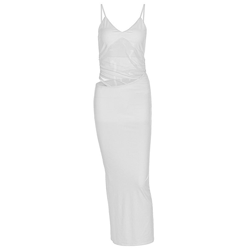 Dame elegant gulvlang wrap kjole med fine stropper og figurskapende design Skjora