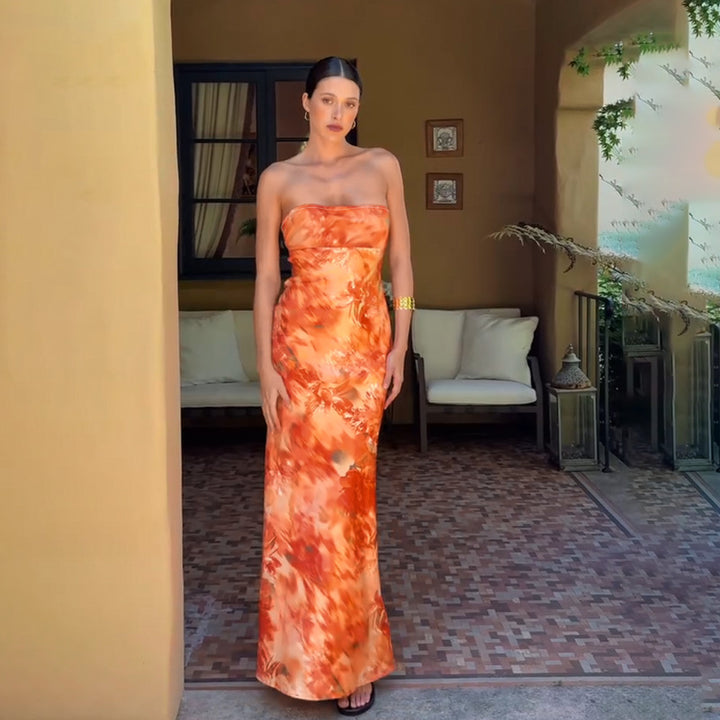 Damer elegant stroppeløs maxi kjole med blomsterdesign og tettsittende snitt