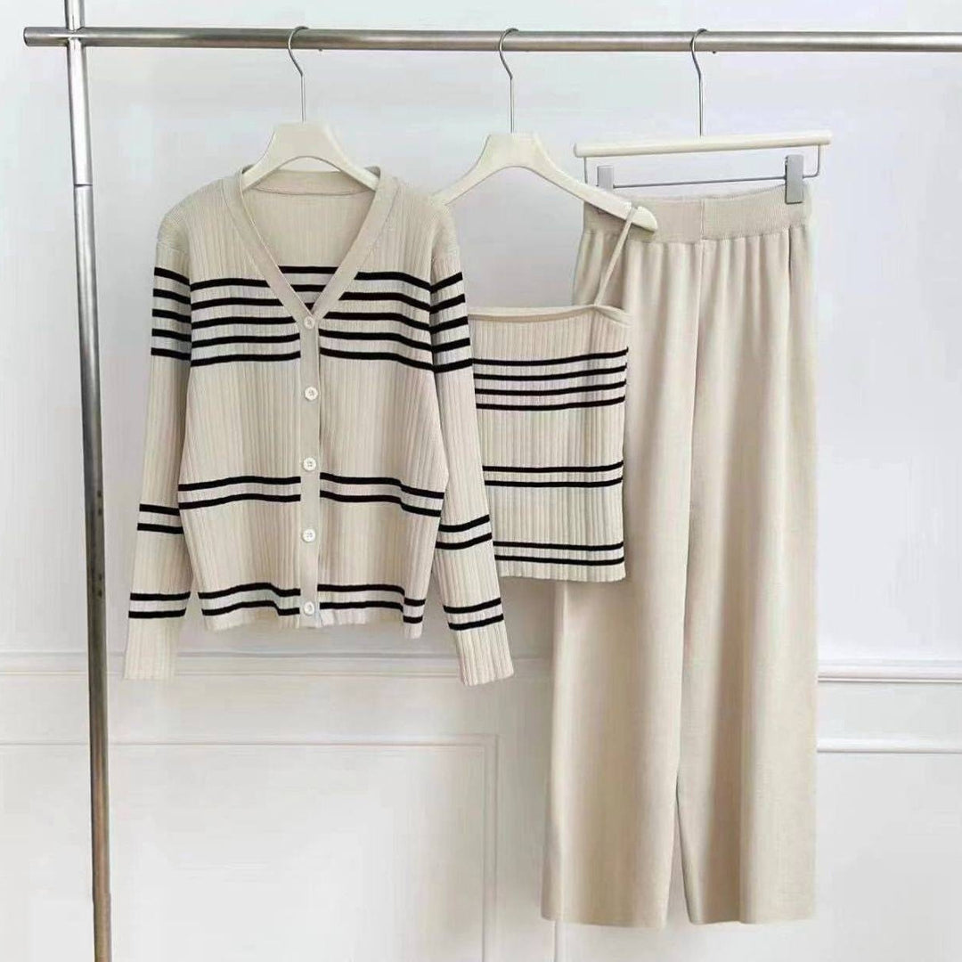 Kvinne elegante strikkede topper med bred snitt og brede striper Skjora