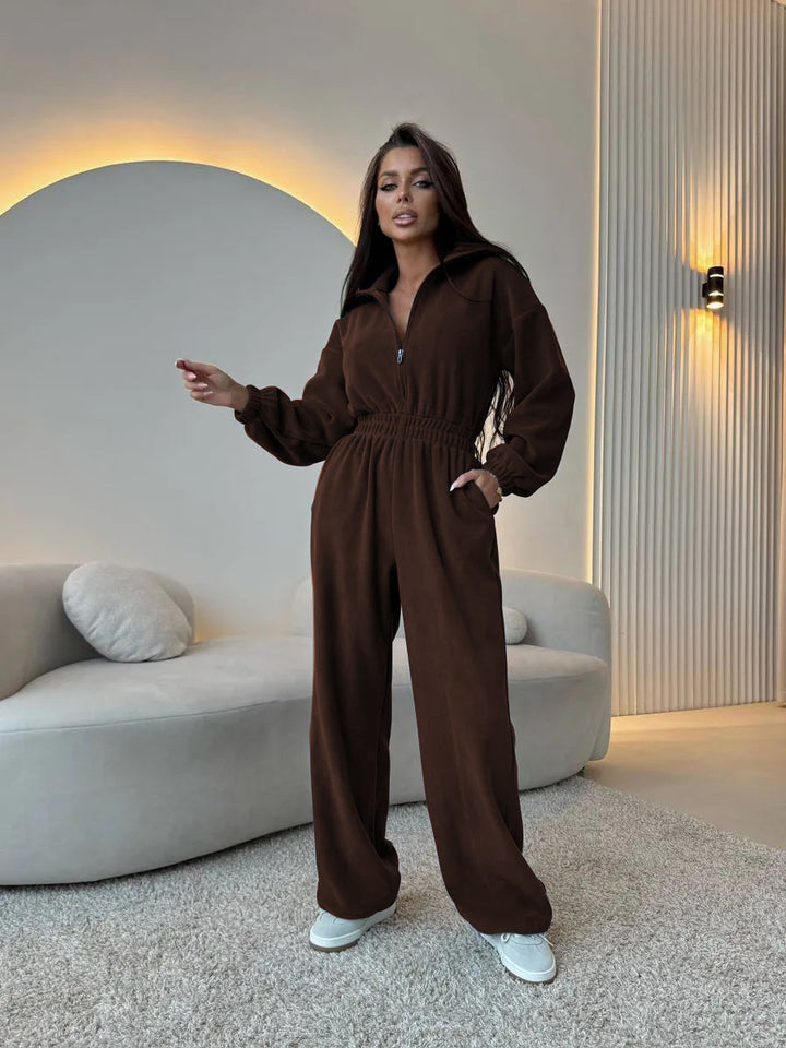 Kvinnelig sporty jumpsuit med høy midjebånd og skjult glidelås Skjora