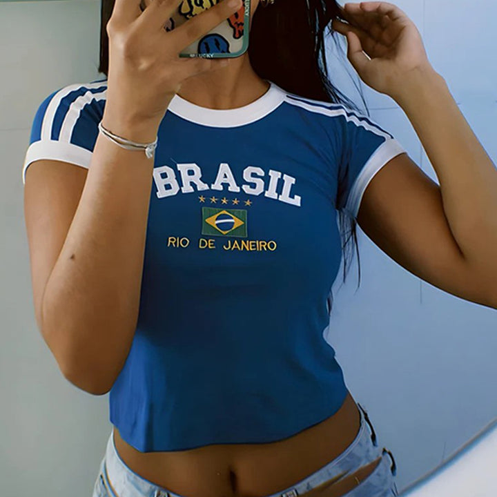 Dame sportiv Crop-Top med brasiliansk motiv Skjora