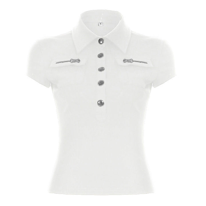 Dame polo skjorte med stilige lommer og elegante trykknapper Skjora