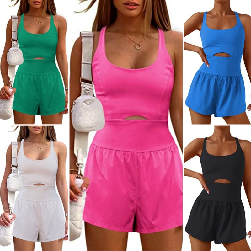 Dame sporty jumpsuit med innsnittet midje og dyp utringning Skjora