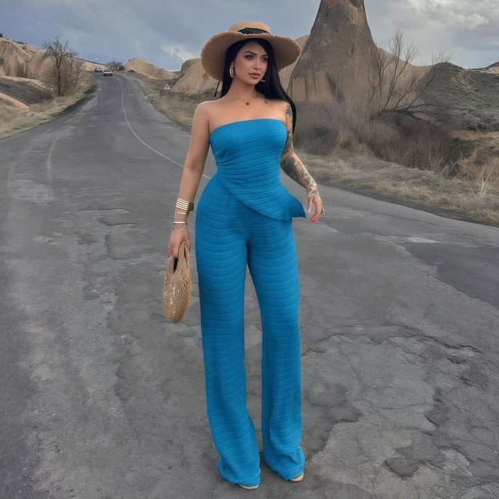 Dame elegant jumpsuit med off-shoulder design og asymmetrisk hem Skjora
