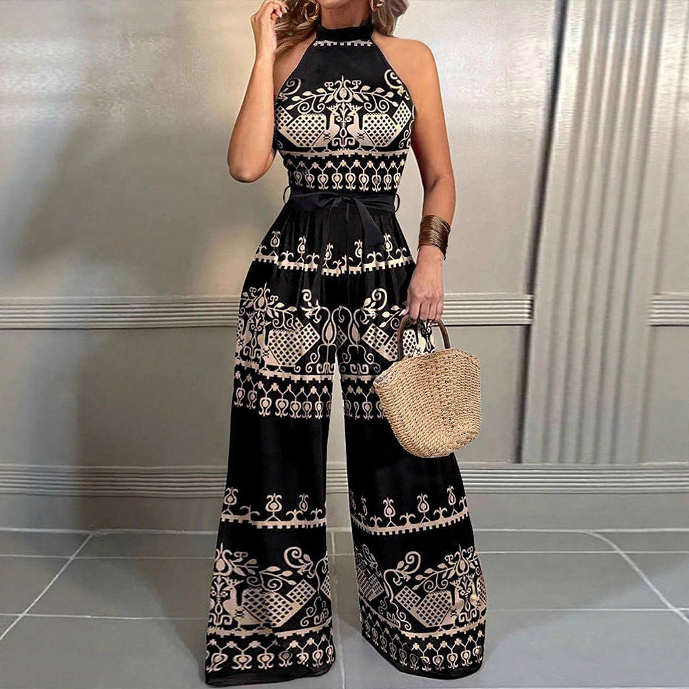Dame jumpsuit med elegant halterdesign og stilige mønsterdetaljer Skjora