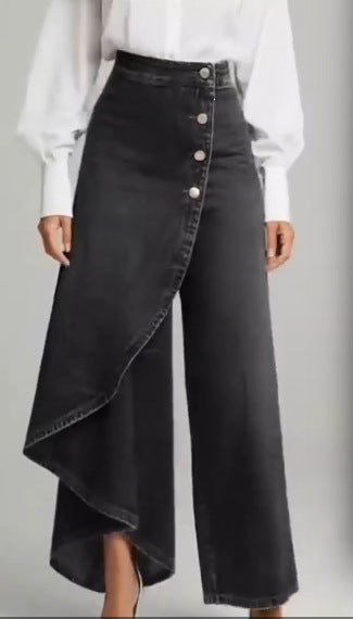 Kvinnens denimskjørt med asymmetrisk snitt og knappdetaljer Skjora