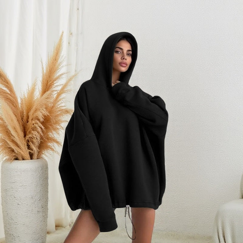 Kvinne oversized hettegenser med justerbar midje og kengurulomme Skjora