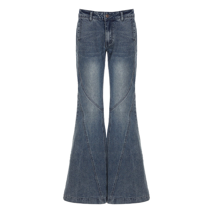 Dame klassiske Flared Jeans med høy midje og frynset hem Skjora