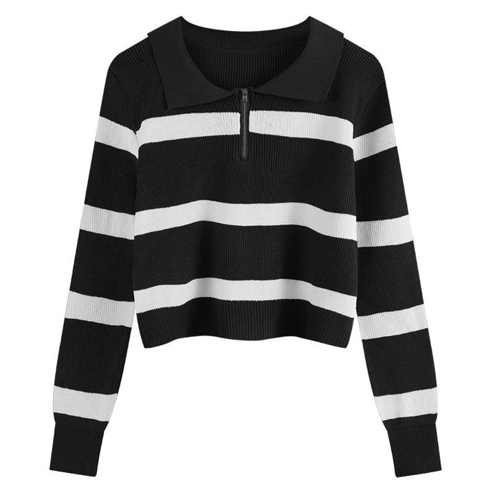Kvinnens strikkegenser med glidelås og stripemønster Skjora