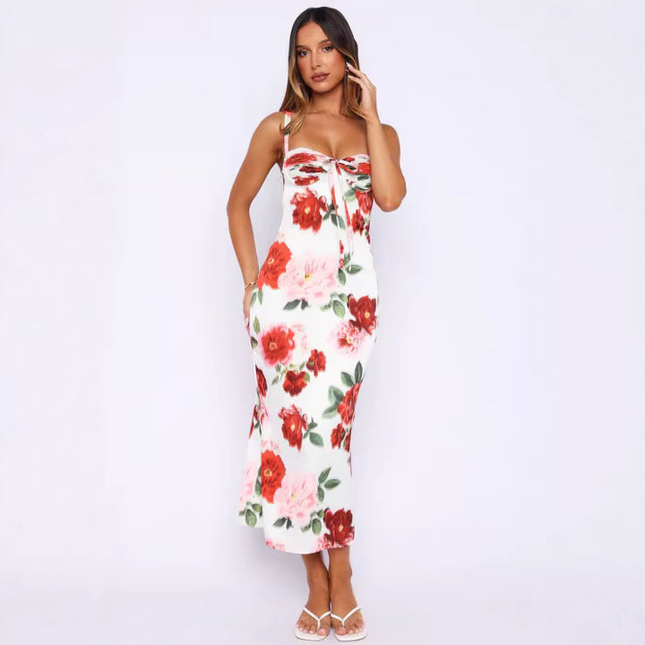 Dame figurformet Maxi-kjole med blomstermotiv og sidelås Skjora