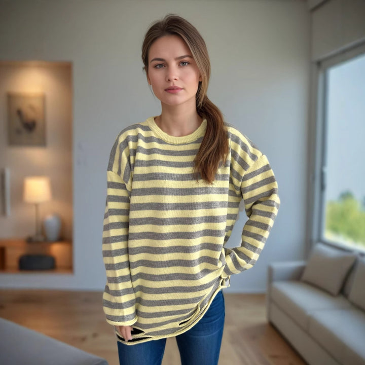 Dame strikket oversized genser med avslappet stripemønster Skjora