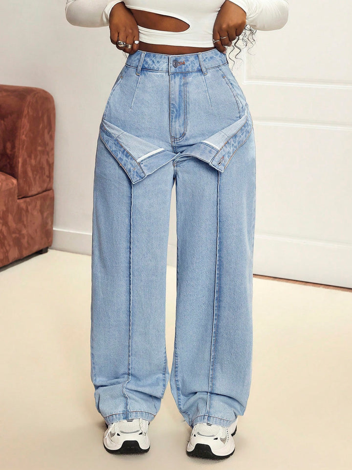 Kvinnenes vide jeans med innovativt snitt og asymmetrisk design Skjora