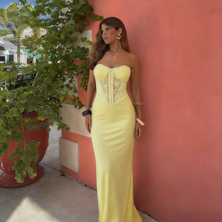 Dame elegant bodycon maxikjole med spisse accenter Skjora